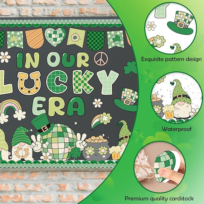 St.Patricks Day Bulletin Board Decorations - Aposwow Shamrock Clover Classroom Decorations Set Gnome Lucky Irish Paper Cutouts Bulletin Board Decor School Office Wall Decor Supplies