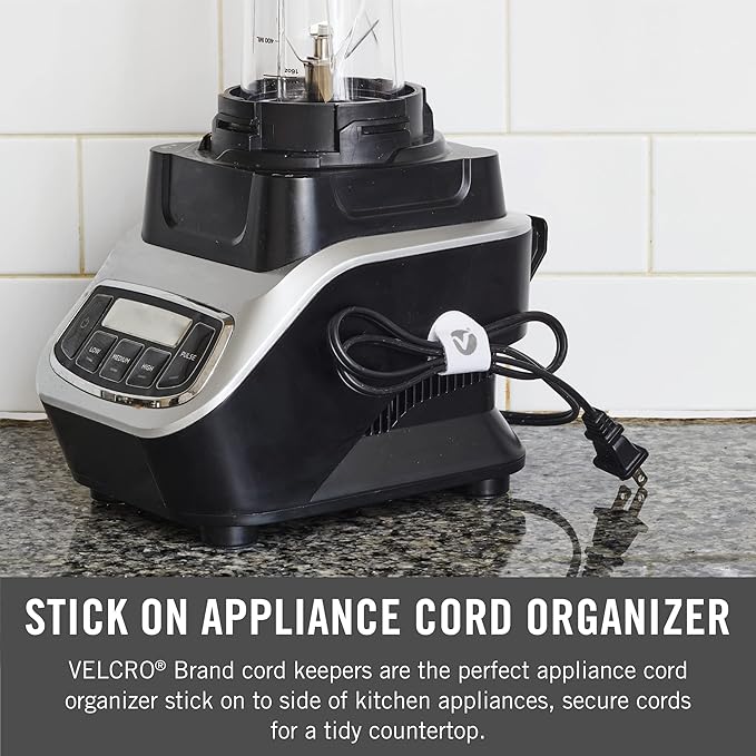 VELCRO Brand Cord Keepers | Charging Cord Organizer, Cord Holder for Nightstand, Desk | Removable Adhesive Backing | Soft Nylon Cable Clips | 5pk, White
