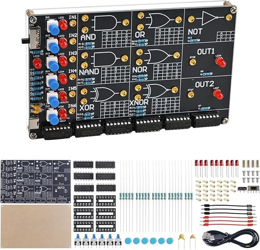 DIY Logic Gate Circuit Soldering Kit–Basic Logic Gate Learning Kit with Interactive LED Simulation, Electronics Soldering Practice Kit for Middle High School College Students STEM Education