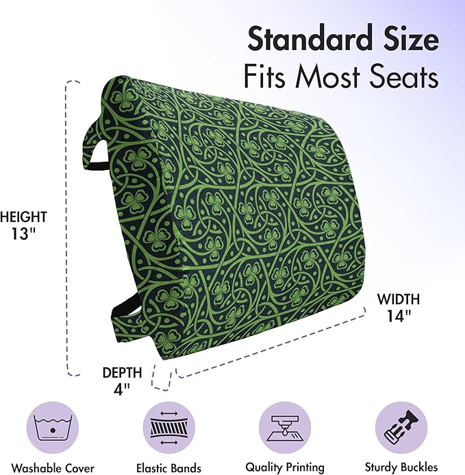 Ambesonne Irish Lumbar Back Support Pillow, National Foliage Pattern Intricate Twigs and Dots Trefoil Botanical Abstraction, High Density Foam for Office Chairs Car Seats, 14" x 13", Lime Green