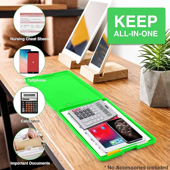 Sooez Clipboard with Storage, Plastic Storage Clipboards with Low Profile Clip, Nursing Clip Boards Foldable, Hanging Clipboard Case for Work, Teacher, Classroom Must Haves, Office School Supplies