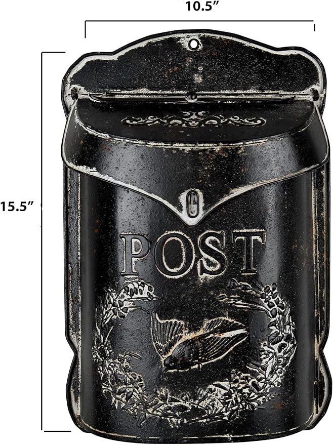 Creative Co-Op Black Embossed Tin Post Letter Box