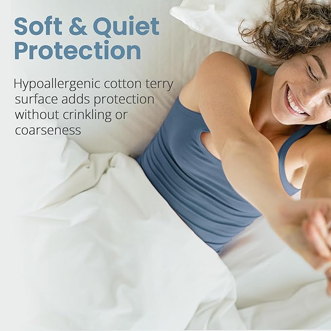SafeRest Waterproof Full Size Mattress Protector - Fitted with Stretchable Pockets - Machine Washable Cotton Blend Mattress Cover for Bed