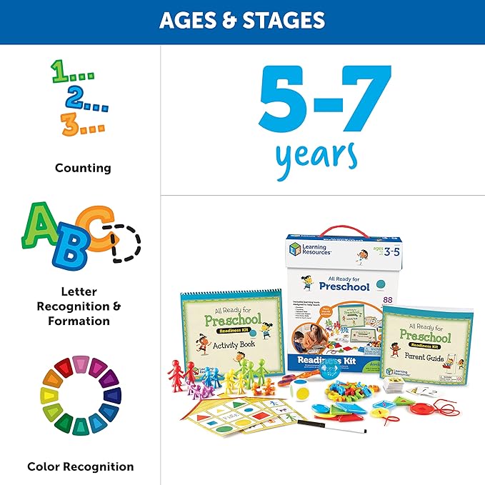 Learning Resources All Ready For Preschool Readiness Kit - 60 Activities Set, Ages 3+, Kindergartner Preparation Kit, Preschool Homeschool Curriculum