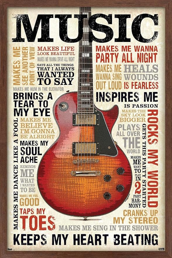 Trends International Music Inspires Me Wall Poster, 22.375" x 34", Mahogany Framed Version