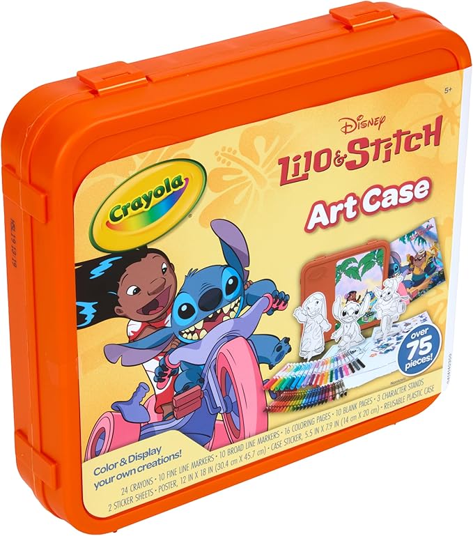 Crayola Lilo & Stitch Coloring Art Case (75+ Pcs), Markers, Crayons, Coloring Pages, Stickers & Poster, Art Kit for Kids, Lilo & Stitch Gift for Girls & Boys, 5+