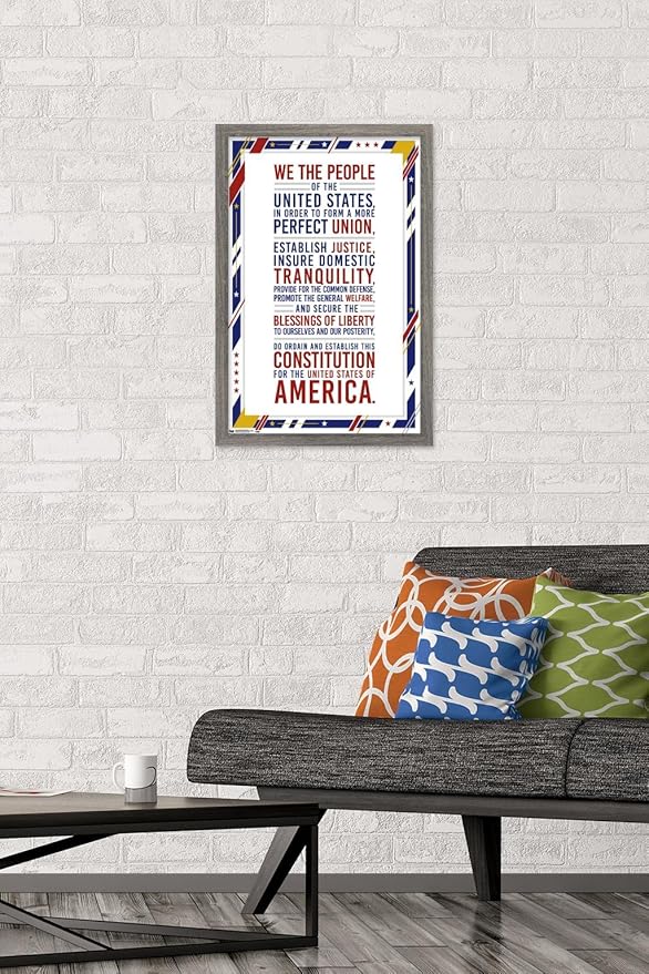 Trends International The United States Of America - Constitution Preamble Wall Poster, 14.725" x 22.375", Barnwood Framed Version