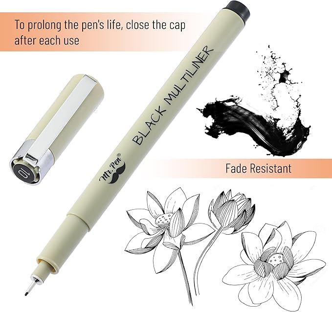 Mr. Pen 0.25mm 6 Pack Black Micro Fine Point Pens for Drawing and Sketching