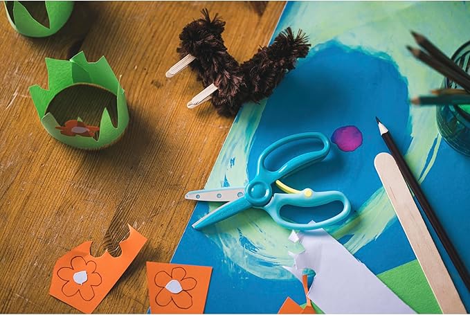 Fiskars Training Scissors for Preschoolers Ages 3+ (3-Pack), Small Kids Safety Scissors with Training Lever, Easy to Use, Preschooler Art Supplies, Back To School, Turquoise and Red
