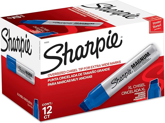 Sharpie Magnum Permanent Markers, Oversized Chisel Tip, Blue, 12 Count - Office, Home, Teacher Supplies, Great for Poster Boards
