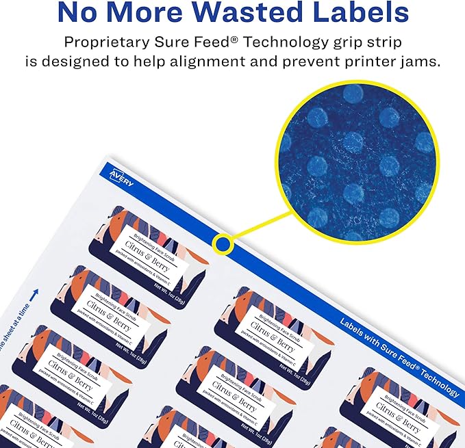 Avery Glossy White Rectangle Labels, Sure Feed Technology, 1-1/4" x 2-3/8", 1,800 Glossy White Labels, Print-to-The-Edge, Permanent Adhesive, Laser/Inkjet Printable