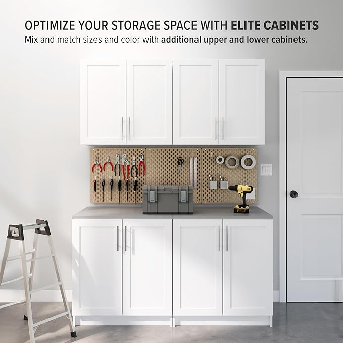 Prepac Elite 32" W Storage Cabinet with Doors and Shelves, White Garage Cabinet, Bathroom Storage with 1 Adjustable Shelf 24.5" D x 32" W x 36" H, WSCR-1005-1