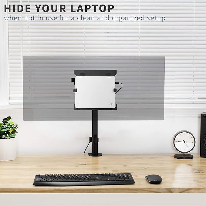 VIVO Steel Universal Full Motion Pole Mount Laptop Holder Arm with Removable 75mm and 100mm VESA Plate, Fits 10 to 15.6 inch Laptops, Black, MOUNT-PL1A-LAP3