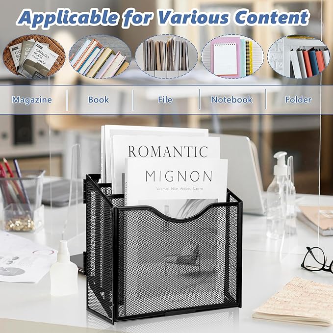 Vertical Triple File Folder Holder Magazine Holder Wall Mount & Desktop 3 Tier Vertical Desk Organizer Pocket File Holder Sorter Magazine Storage Rack For Office Home Organization Wall Door