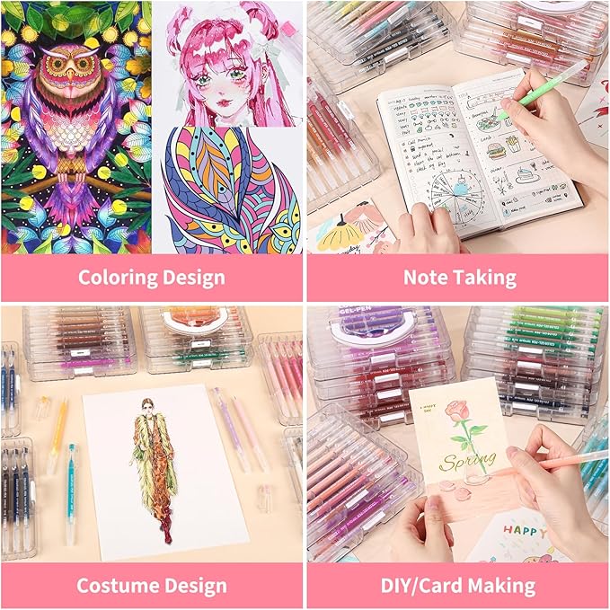 Gel Pens For Coloring, 99 Pack Colored Pens for Black Paper & White Paper, 0.6MM Fine Point Pens for Coloring, Writing, Drawing, Journaling, Note Taking, Office, Home