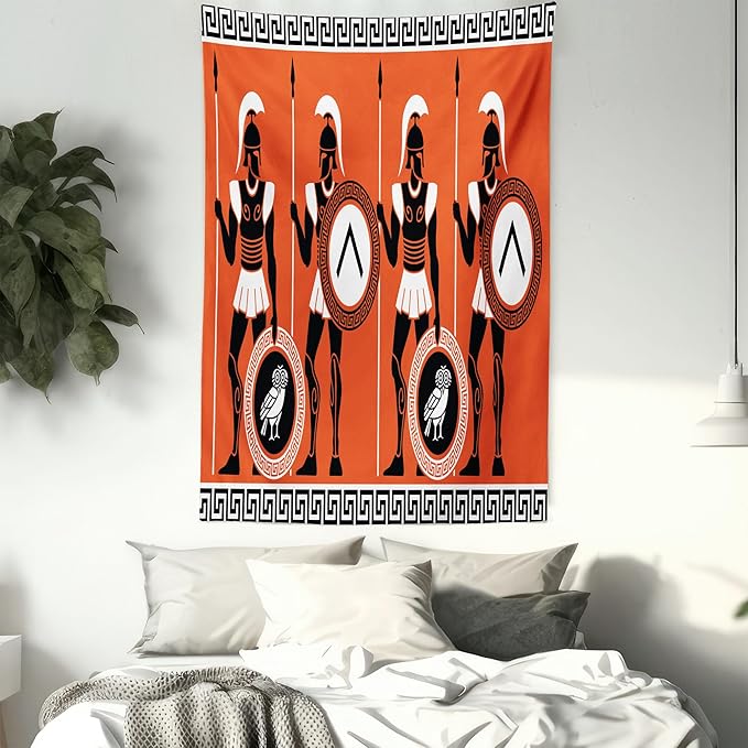 Ambesonne Retro Tapestry, Historical in Greece Theme Cultures, Wall Hanging for Bedroom Living Room Dorm Decor, 60" X 80", Orange Black White