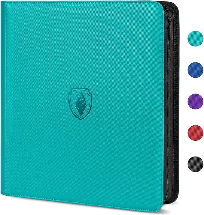 Premium Zip Card Binder 12 Pocket, Fabmaker 912 Pockets Trading Card Binder, PU Zipper Card Collection Album, Sturdy Side-Loading Card Book Holder for Game & Sports Cards, Teal