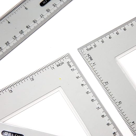 BAZIC Products Math Geometry Set 4 Pieces, Protractor, 12" Ruler, 2 Triangle Rulers, Plastic Clear Measuring Sets for Students School Supplies, 1-Pack