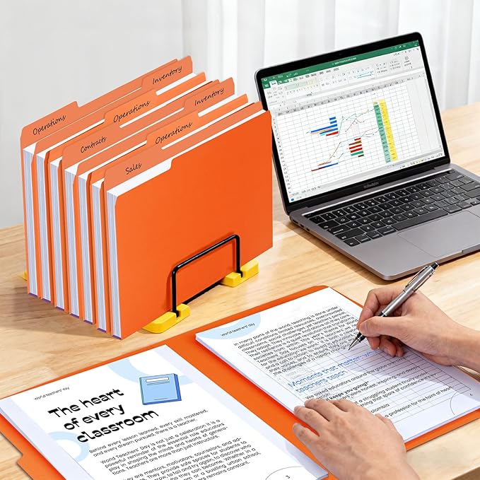 100-Pack Color File Folders, 1/3 Cut Tab, Letter Size Manilla Folder for School/Office/Classroom, Orange