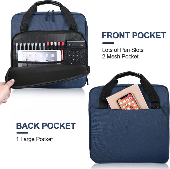 4 Inch 3 Ring Zipper Binder D-Ring, Binder with Strap 800 Sheet Capacity & Multi-Pockets School and Office Binder Organizer, Compatible with 13-Inch MacBook(Patent Design Dark Blue)
