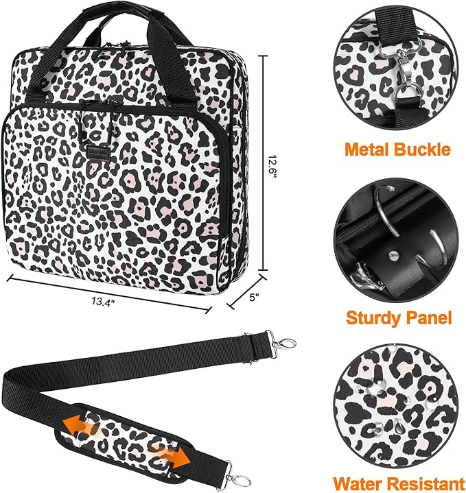 4 Inch 3 Ring Zipper Binder D-Ring, Binder with Strap 800 Sheet Capacity & Multi-Pockets School and Office Binder Organizer, Compatible with 13-Inch MacBook(Patent Design Leopard)