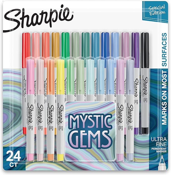 Sharpie Permanent Markers Ultra-Fine Point Featuring Mystic Gem Color Markers Assorted 24 Count