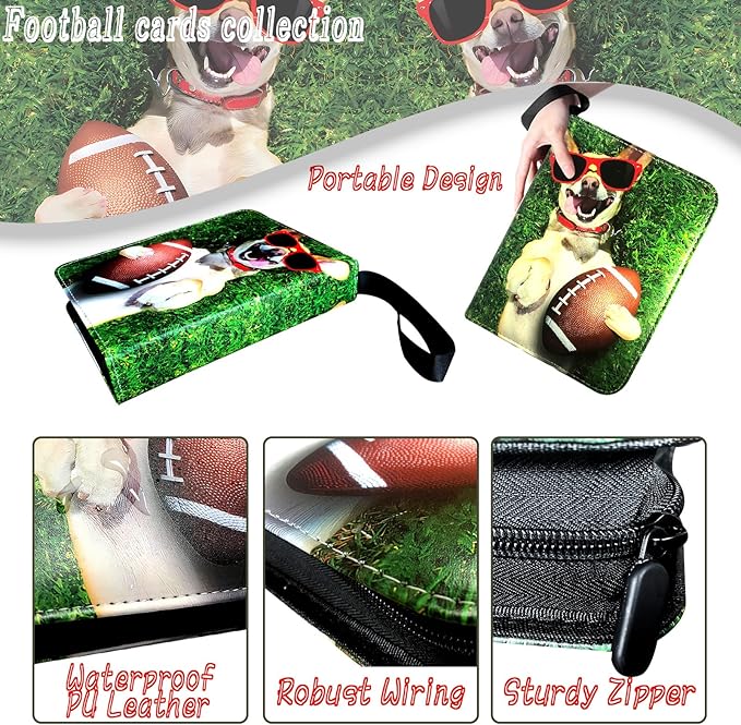 Football Card Binder 400 Pockets, Trading Card Binder 4 Pocket with 50 Removable Sleeves Fits 400 Sport Cards, 3 Ring Card Holder Binder with Zipper, Collector Storage Album