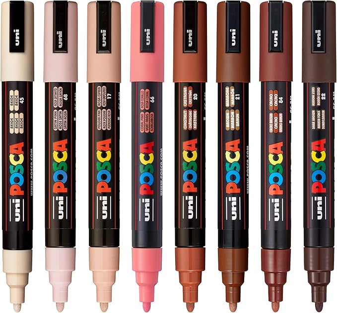 posca Markers Portrait Tones Set of 8, Acrylic Paint Pens with Reversible Tips for Coloring and Drawing, Non-Toxic Formula
