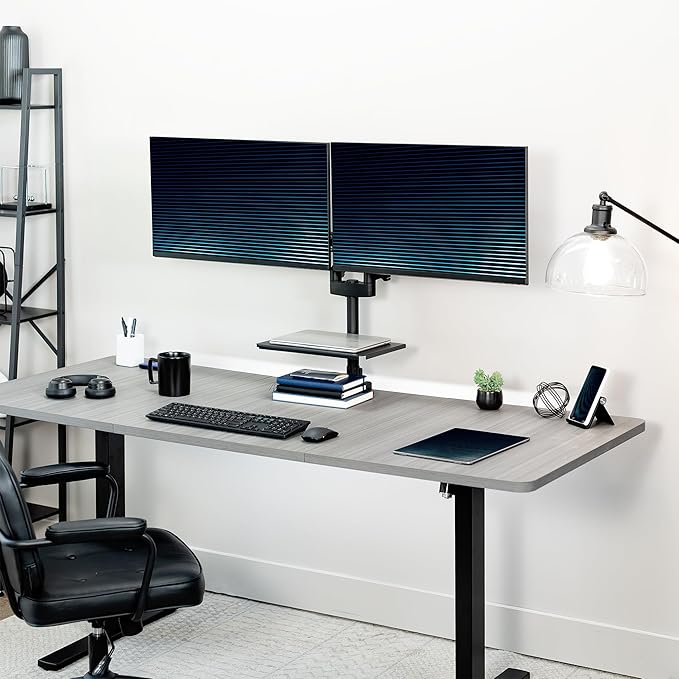 VIVO Universal Steel 14 x 10 inch Shelf Pole Mount for TV Cart, Speaker Stand, and More/Clamp-on Utility Storage Platform, Black, MOUNT-SF13P