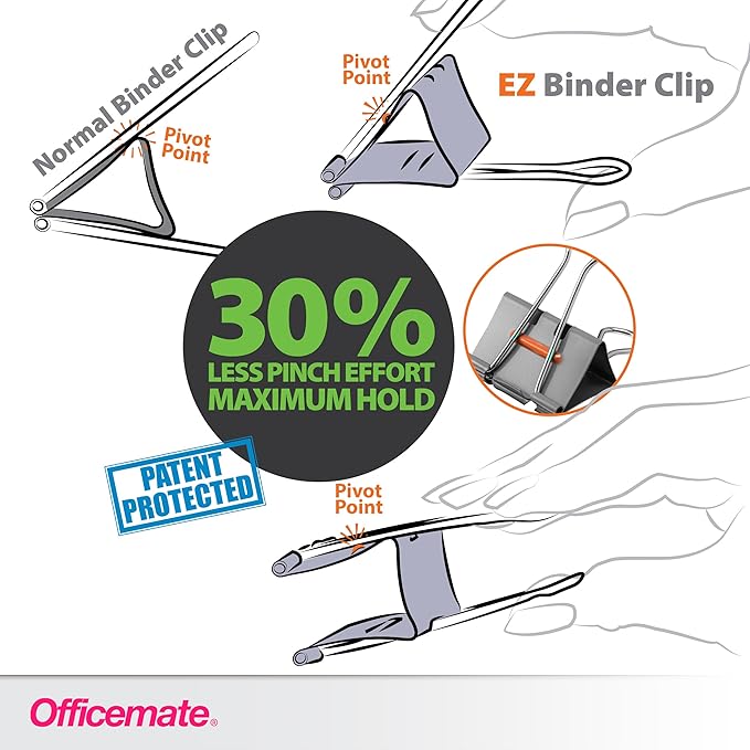 Officemate EZ Binder Clips, Medium Size, 12/Box, Gray (99250)
