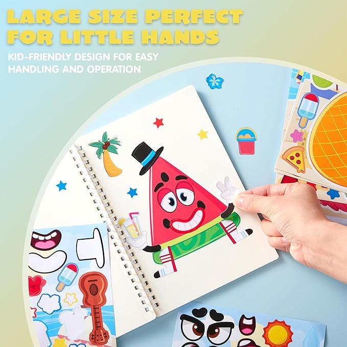 JOYIN 36 Pcs 9"x6" Summer Make a face Stickers for Kids, Make Your Own Hawaii Pool Beach Sticker Sheets, Luau Craft Party Decor, Summer Holiday Party Favors Kids Crafts, Goodie Bags Stuffers