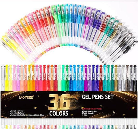 Taotree Glitter Gel Pens, 36 Color Neon Glitter Pens Fine Tip Art Markers Set 40% More Ink Colored Gel Marker for Coloring Book, Drawing, Coloring, Scrapbook, Journaling, Sparkle Easter Gifts