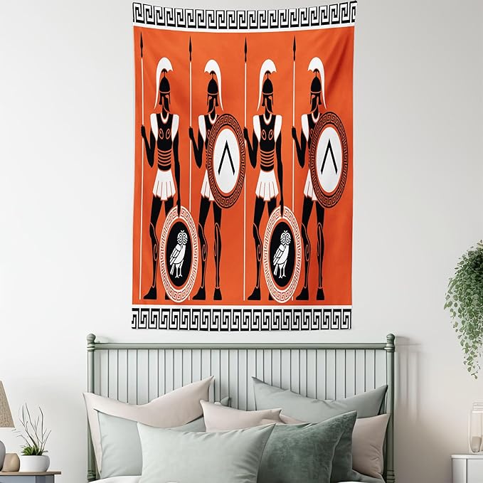 Ambesonne Retro Tapestry, Historical in Greece Theme Cultures, Fabric Wall Hanging Decor for Bedroom Living Room Dorm, 23" X 28", Orange Black White