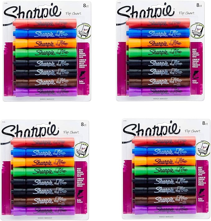 Sharpie 22480PP Flip Chart Markers, Bullet Tip, Assorted Colors, 32 Markers