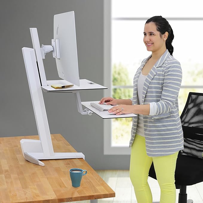 Ergotron – WorkFit-S HD Single Monitor Standing Desk Converter, Sit-Stand Workstation for Tabletops – 16 to 28 lbs, White