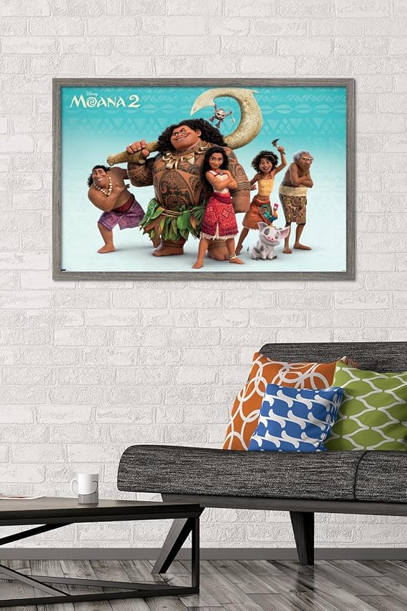 Disney Moana 2 - Group Wall Poster, 34L" x 22.4W", Barnwood Framed Version