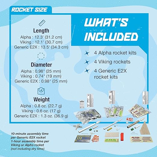 Estes 1753 AVG Bulk Variety Pack of Rocket-Building Kits, Beginner and Intermediate Flying-Rocket-Model Kits for Ages 10+, Includes Viking, Alpha, and EX2 Rockets