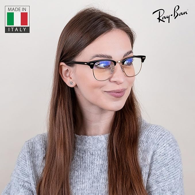 Ray-Ban RB3016 CLUBMASTER BLUE-VIOLET LIGHT CLEAR Square Shaped Sunglasses for Men & Women with Official RAYBAN Eyewear Kit
