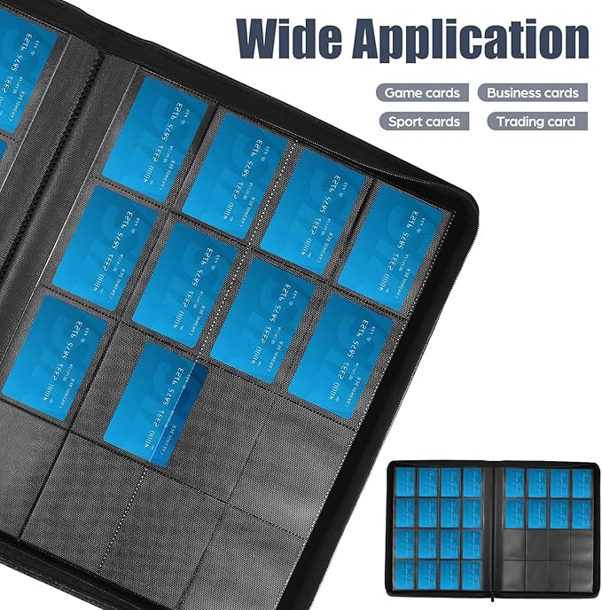 Card Binder 16 Pocket with Zipper, 1024 Pockets Trading Card Holder Book, Premium PU Cover Zip Folder Binder, Side Loading Carrying Case Binder Album for TCG, MTG, Sports Cards, Game Cards
