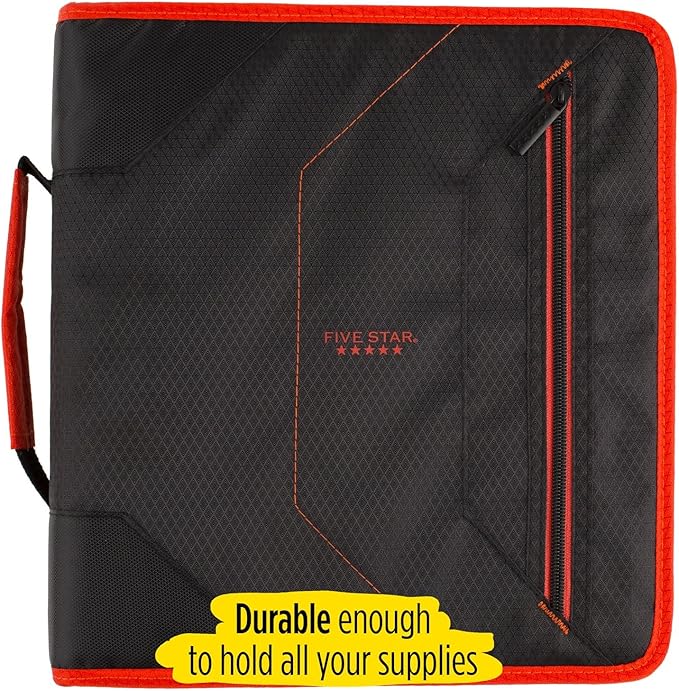 Five Star Zipper Binder, 2 Inch 3-Ring Binder with Removable File Folders, 530 Sheet Capacity, Red/Black (29036CE8)