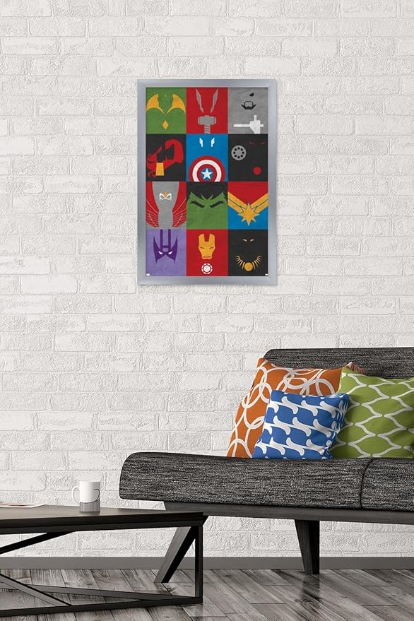 Trends International Marvel Comics - Avengers - Minimalist Grid Wall Poster, 14.725" x 22.375", Silver Framed Version