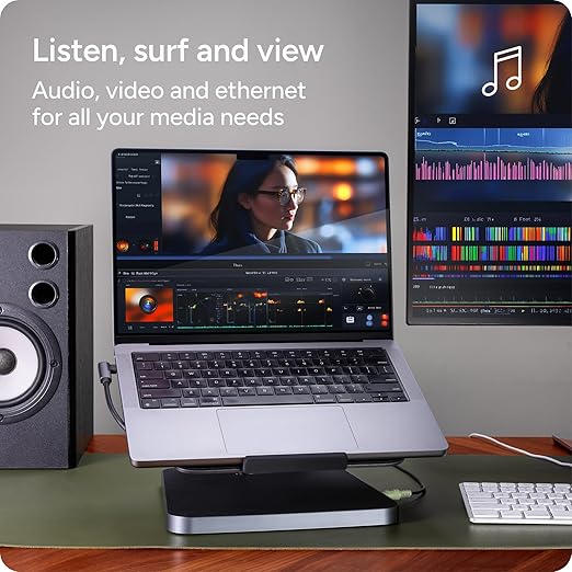 ZAGG Pro Dock – 9-Port Laptop Stand and Docking Station with Satellite Hub, Integrated USB-C Cable, 150W Power Supply, and SD Card Reader – Compatible with Most Laptops and Tablets
