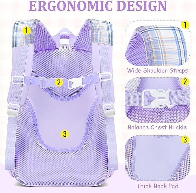 School Backpack for Girls - 5PCS Girls Backpack with Lunch Box Set for Elementary, Middle and High School Students - 18" Large Capacity School Bookbag with Multiple Pockets