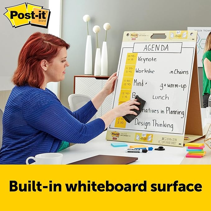 Post-it Super Sticky Portable Tabletop Easel Pad w/ Dry Erase Panel, Great for Virtual Teachers and Students, 20x23 Inches, 20 Sheets/Pad, 1 Pad, Built-in Stand (563DE)