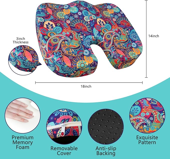Tailbone Pain Relief Cushion, Memory Foam Seat Cushion for Pressure Relief Coccyx Cushion for Sciatica Pain Ergonomic Seat Cushion for Office Desk Chair