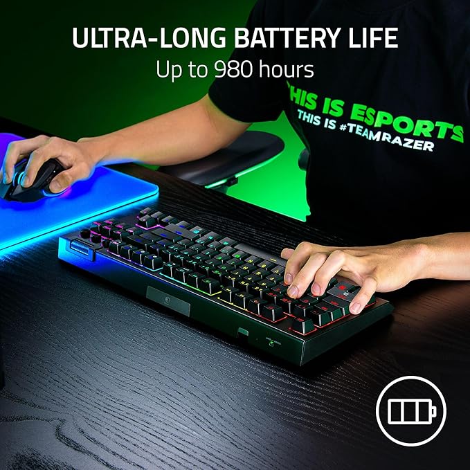 Razer BlackWidow V4 TKL HyperSpeed Wireless Hot Swappable Gaming Keyboard: Orange Tactile Switches - Wireless & Bluetooth - Multi-Function Roller & Control Buttons - Chroma RGB - Long Battery Life