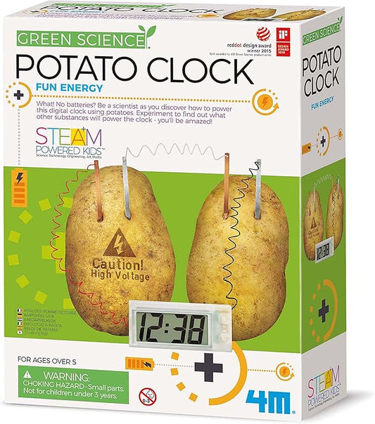 4M: Green Science: Potato Clock - DIY & Experience Battery-Free Renewable Energy, Power A Digital Clock, STEM Learning Craft Activity Kit, Kids Age 5+