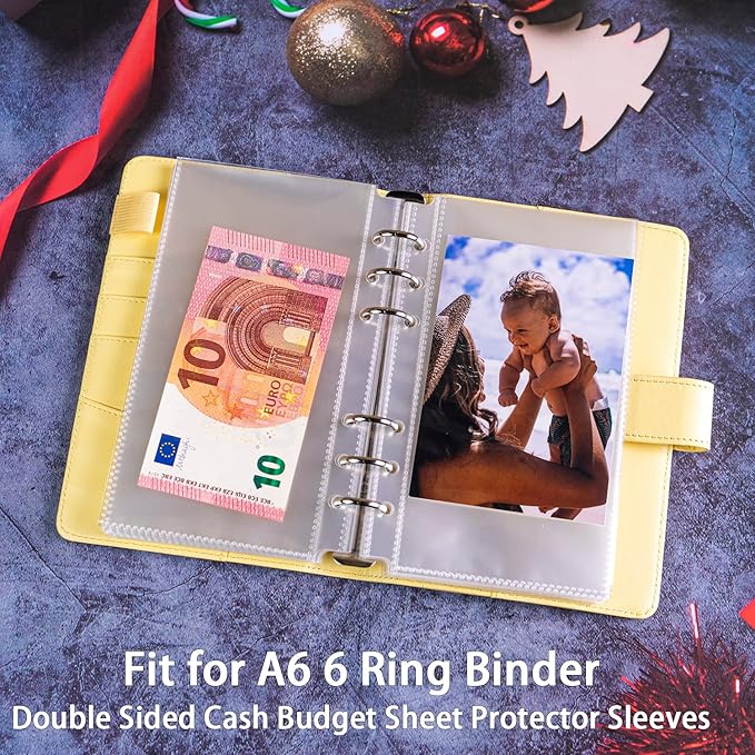 40 Pack 80 Pockets Budget Sheet Protector Sleeves for A6 6 Ring Binder, Ultra-Clear Cash Binder Sleeves, Double-Sided, Top Loading Sheet Protector for Budget Sheet, Currency Collection,3.5x5 Photos