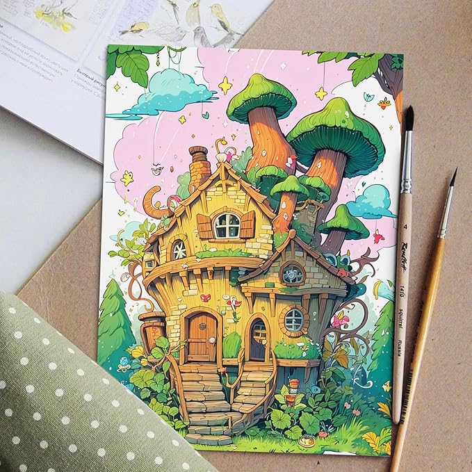 Coloring Book for Women Spiral Bound, Lay Flat While Coloring Adult Coloring Book One Sided Design Gift for Adult to Relax and Relieve Anxiety The Enchanted Cottage