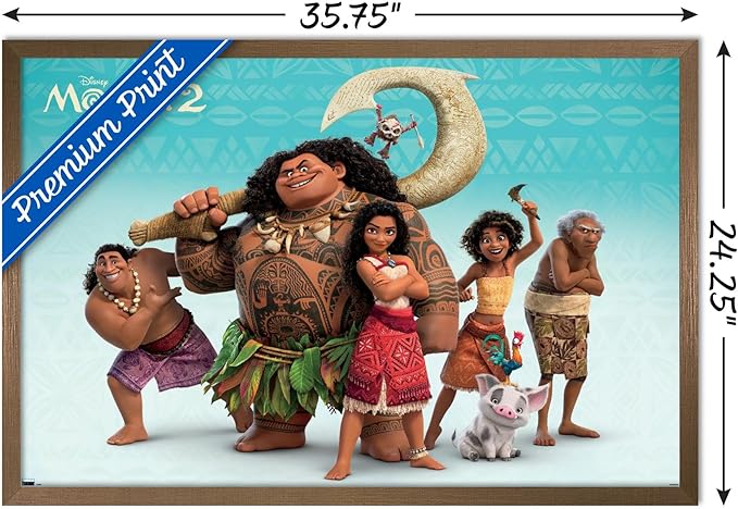 Disney Moana 2 - Group Wall Poster, 34L" x 22.4W", Bronze Framed Version